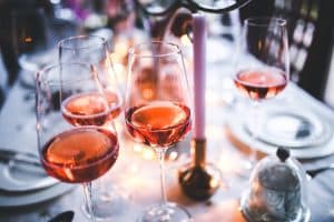 wine glasses on a dinner table
