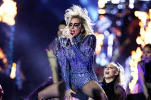 Lady Gaga is performing on the stage.