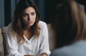 woman with mental health problems is consulting. psychiatrist