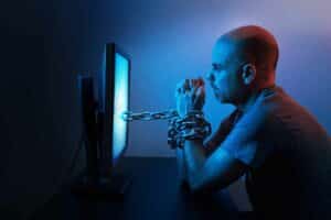 man watching erotic movie on onlyfans