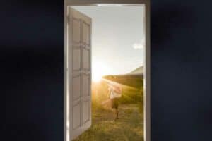 opened door into the new world, entrance to another life creative idea